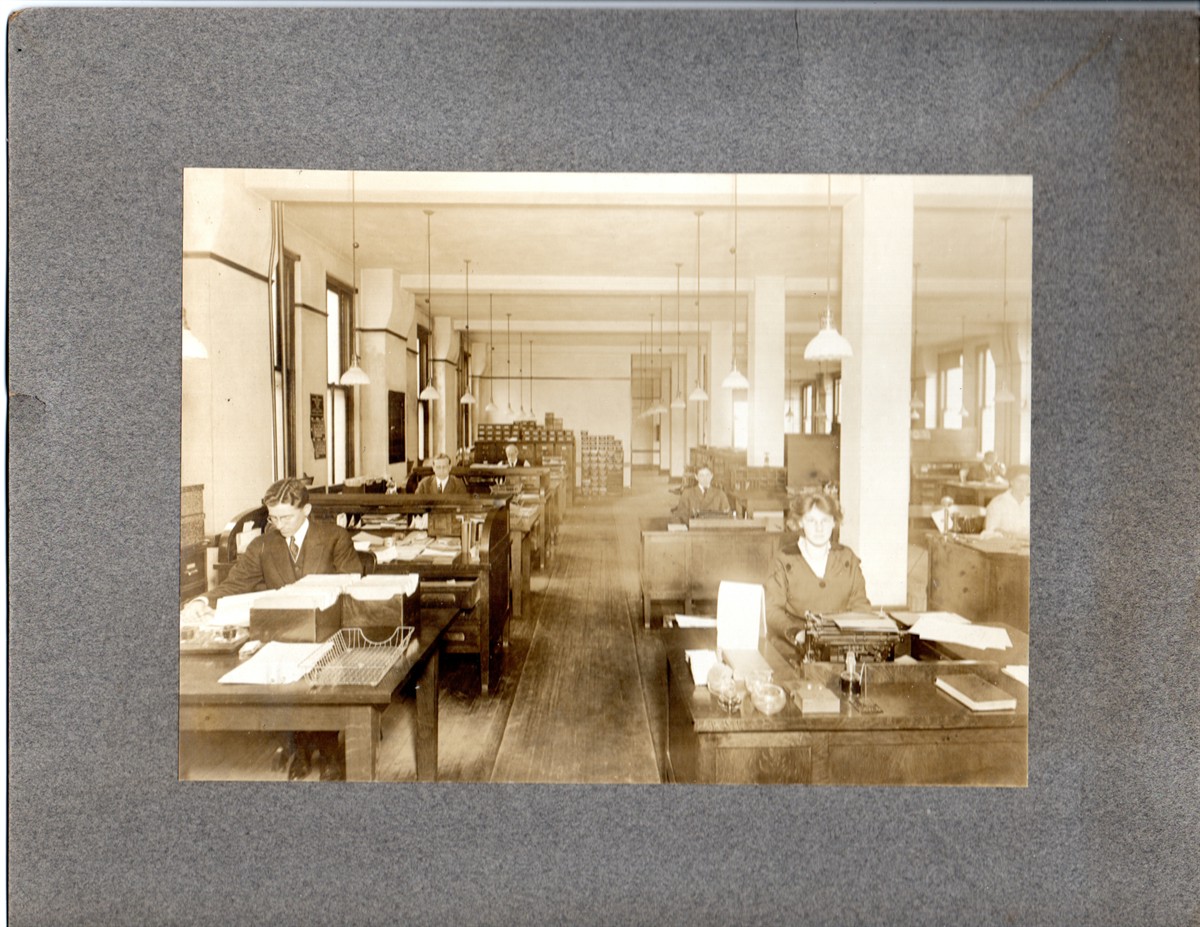 Vintage Silver Print Scene Showing the National Carbon Co. Office, Cleveland, Ohio, Purchasing Department. W. H. Robinson At His Desk.