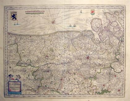 Image for ENGRAVED MAP WITH OUTLINE COLOR. BLEAU, WILLEM J. "FLANDRIA ET ZEELANDIA COMITATUS." (AMSTERDAM) , CA. 1635 [LBC]
