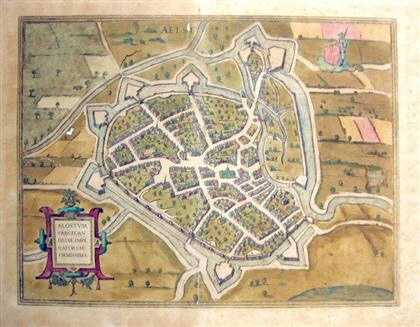 Image for HAND-COLORED ENGRAVED TOWN PLAN. "ALOSTUM, URBS FRANDRIAE IMPERATORIAE FIRMISSIMA." [COLOGNE], [CA. 1572-1618] [LBC]