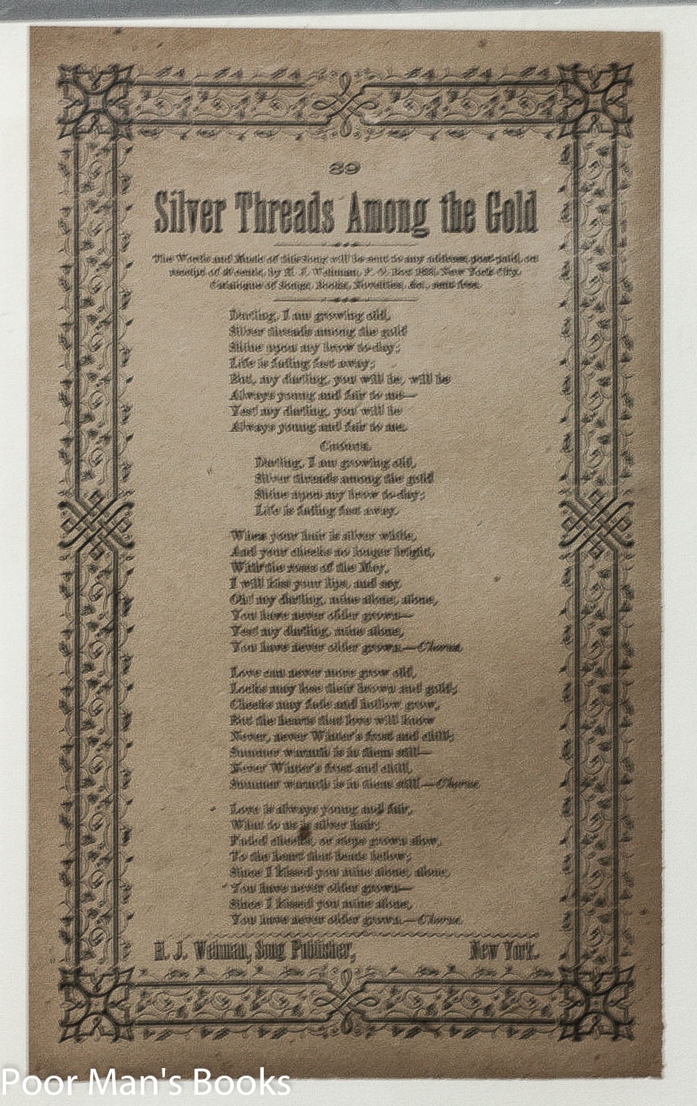 Image for THREE VICTORIAN ERA SONGSHEETS BROADSIDES, NEARER MY GOD TO THEE, SILVER THREADS AMONG THE GOLD, THE SWEET BY AND BY