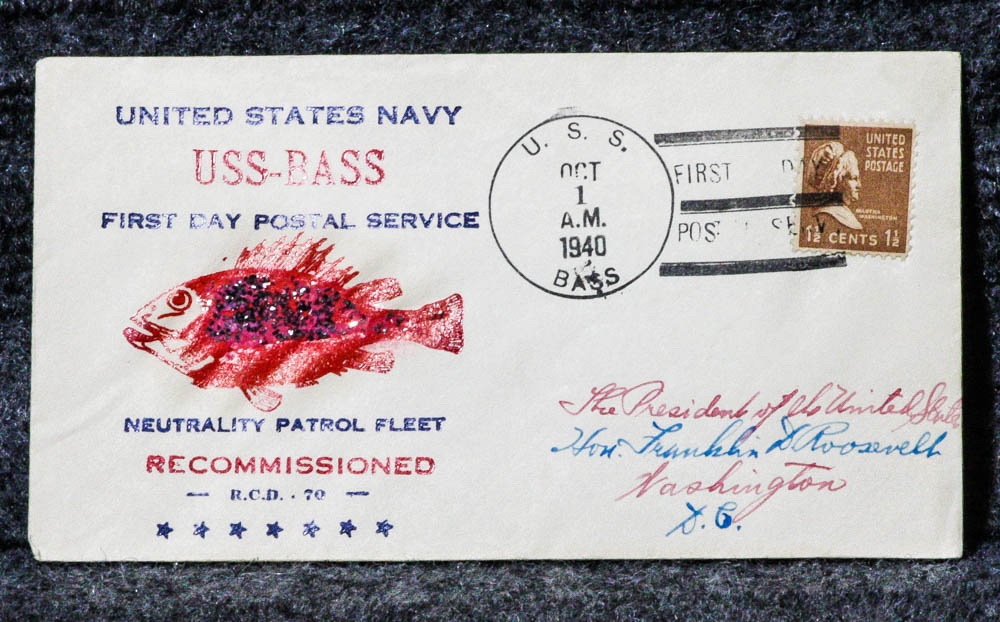 Image for USS BASS FIRST DAY NAVAL CACHET ADDRESSED TO FRANKLIN D. ROOSEVELT FROM HIS STAMP COLLECTION.