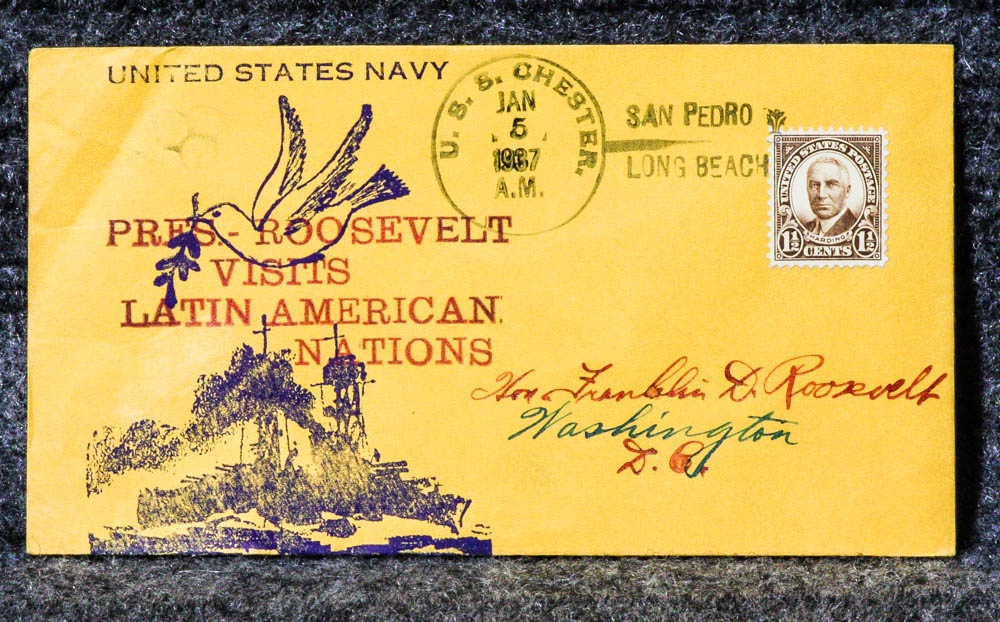 Image for Roosevelt Visit Naval Cachet Addressed To Franklin D. Roosevelt From His Stamp Collection.