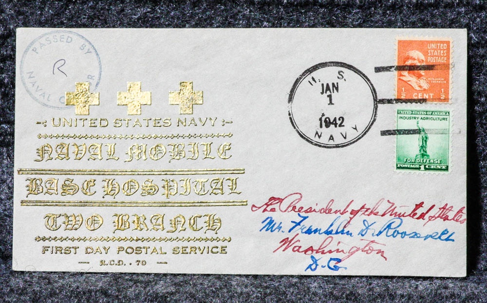 Image for MOBILE BASE HOSPITAL NAVAL CACHET ADDRESSED TO FRANKLIN D. ROOSEVELT FROM HIS STAMP COLLECTION.