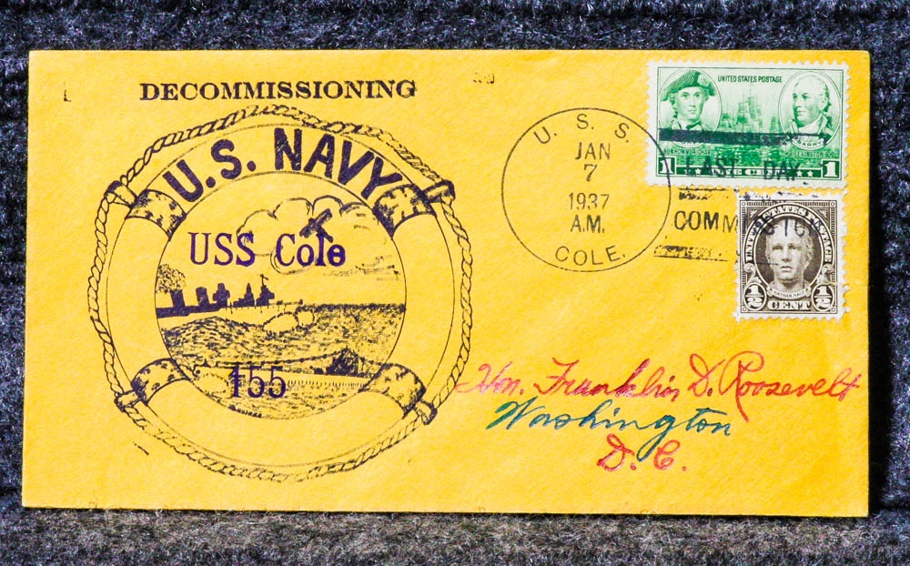 Image for USS COLE DECOMMISSION NAVAL CACHET ADDRESSED TO FRANKLIN D. ROOSEVELT FROM HIS STAMP COLLECTION