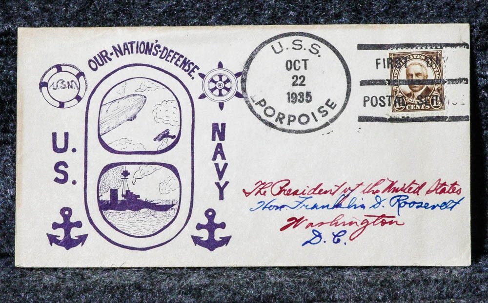 Image for USS PORPOISE NAVAL CACHET ADDRESSED TO FRANKLIN D. ROOSEVELT FROM HIS STAMP COLLECTION