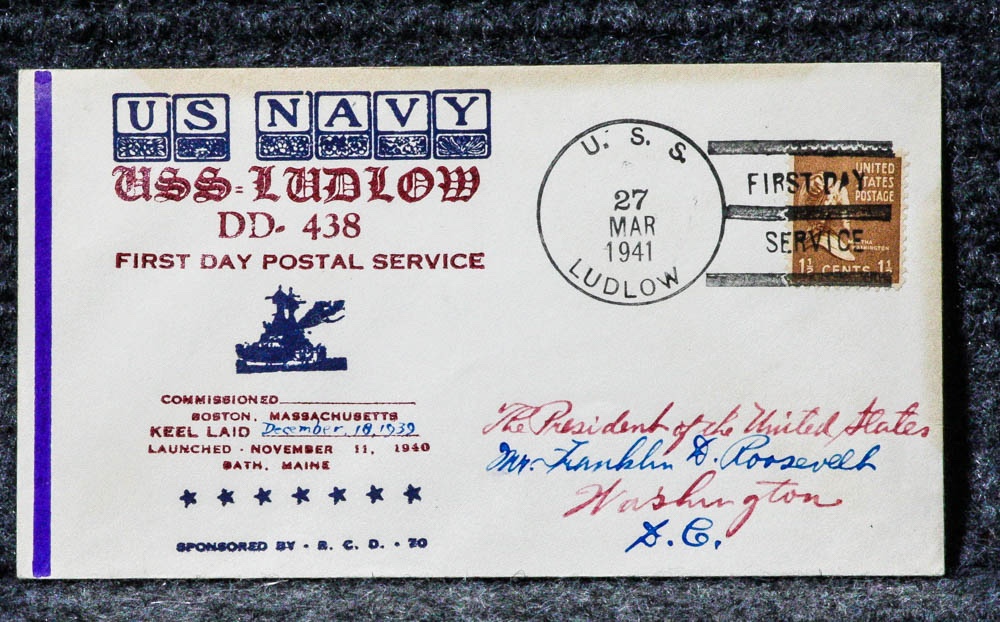 Image for USS LUDLOW NAVAL CACHET ADDRESSED TO FRANKLIN D. ROOSEVELT FROM HIS STAMP COLLECTION