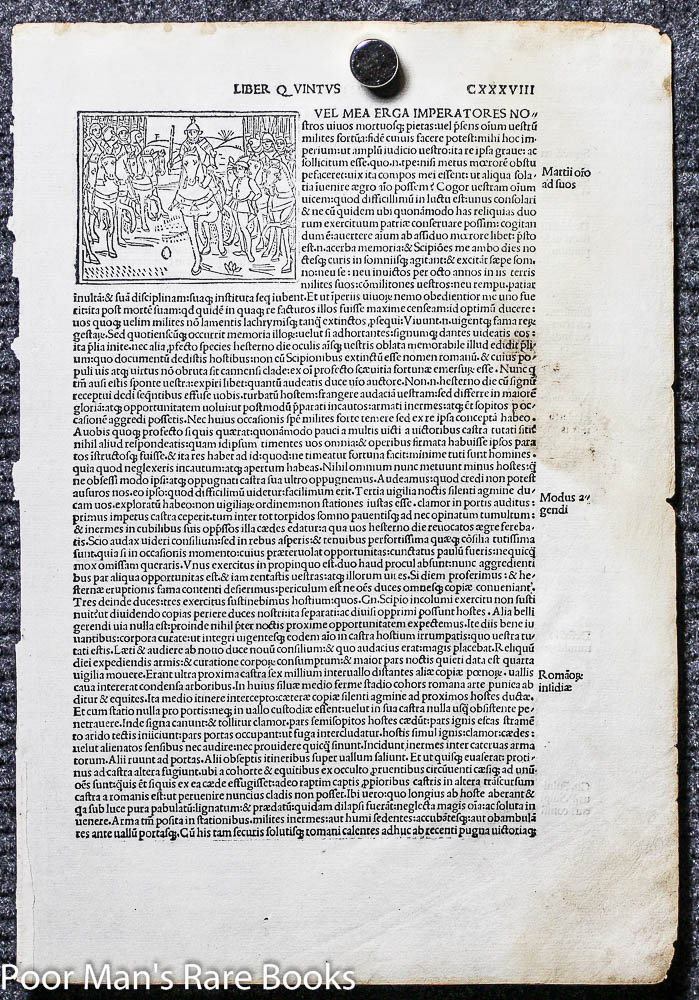 Image for 1495 INCUNABLE LEAF LIVIUS TITUS. HISTORIAEROMANAE DECADES. LEAF 138 WITH WOODCUT. VENICE PHILPPUS PINCIUS FOR LUCABTONIO GIUNTA