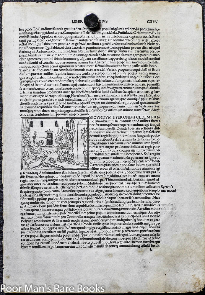 Image for 1495 INCUNABLE LEAF LIVIUS TITUS. HISTORIAEROMANAE DECADES. LEAF 125 WITH WOODCUT. VENICE PHILPPUS PINCIUS FOR LUCABTONIO GIUNTA