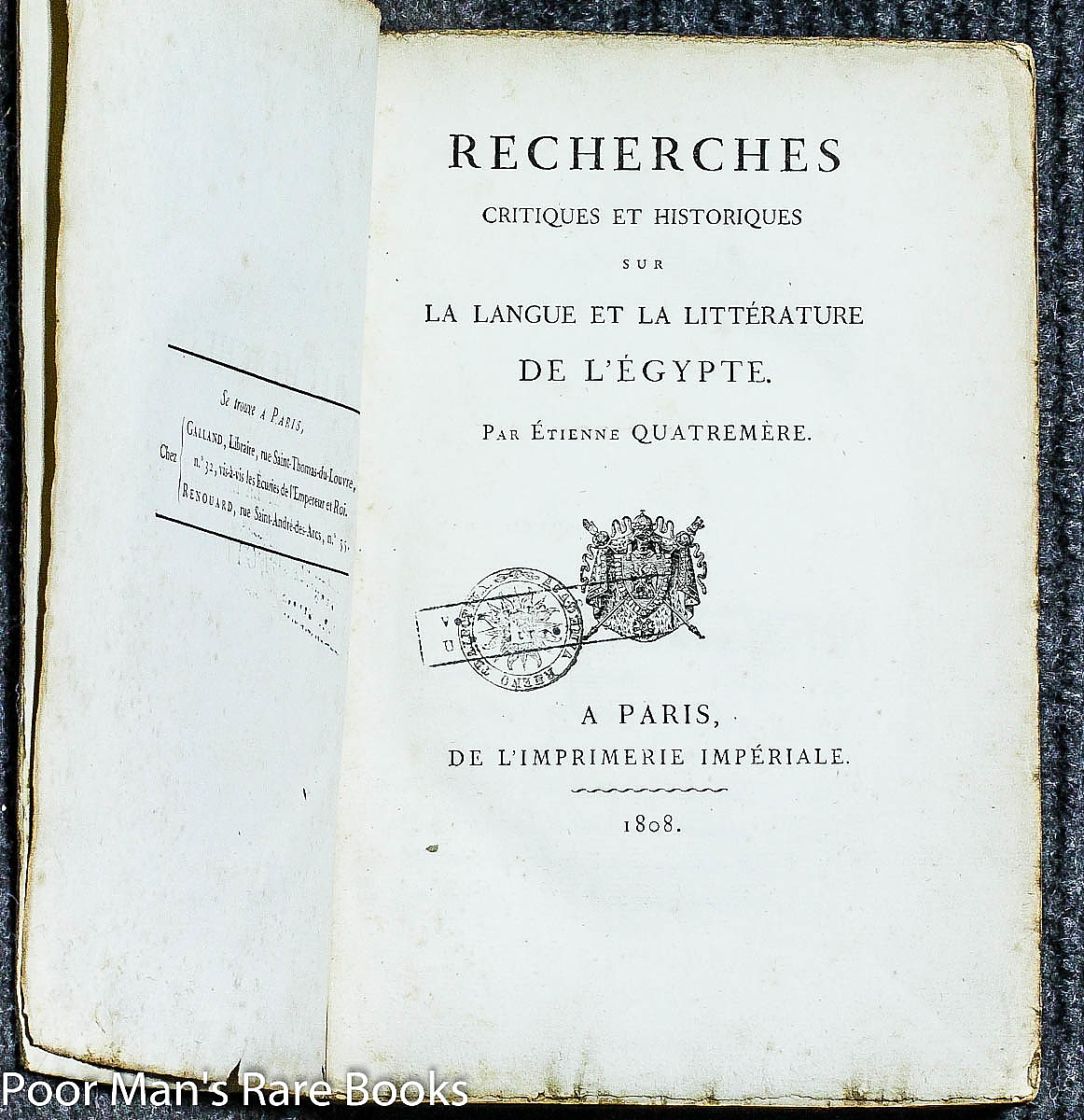 Image for Recherches Critiques Et Historiques Sur La Langue Et La Litterature De L' Egypte