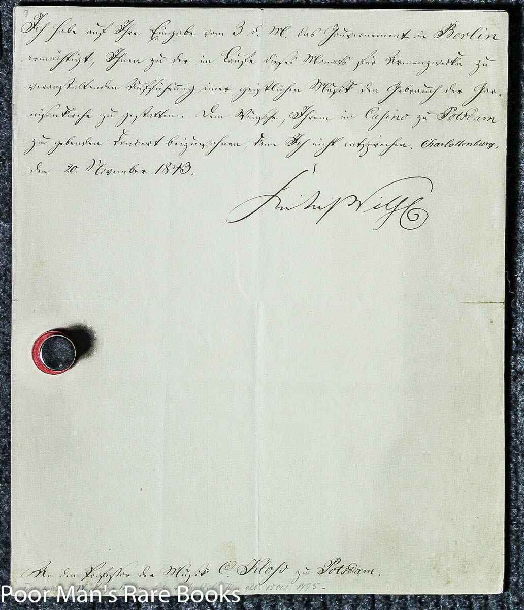 Image for Friedrich Wilhelm I V, King Of Prussia. Letter Signed. 1 Piece. Berlin: June, 1843