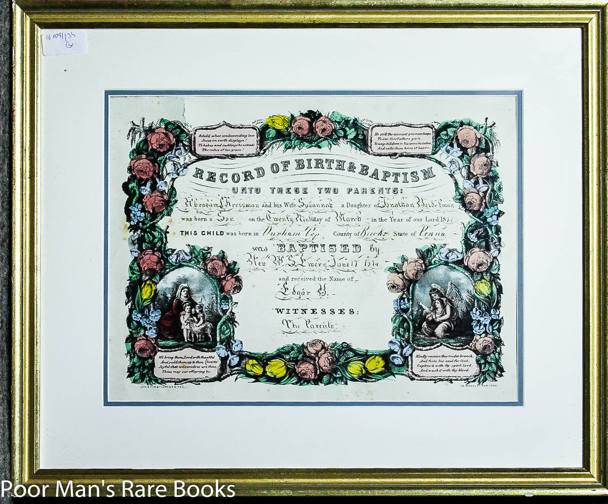 Image for Framed Lithograph Record Of Birth And Baptism Currier & Ives