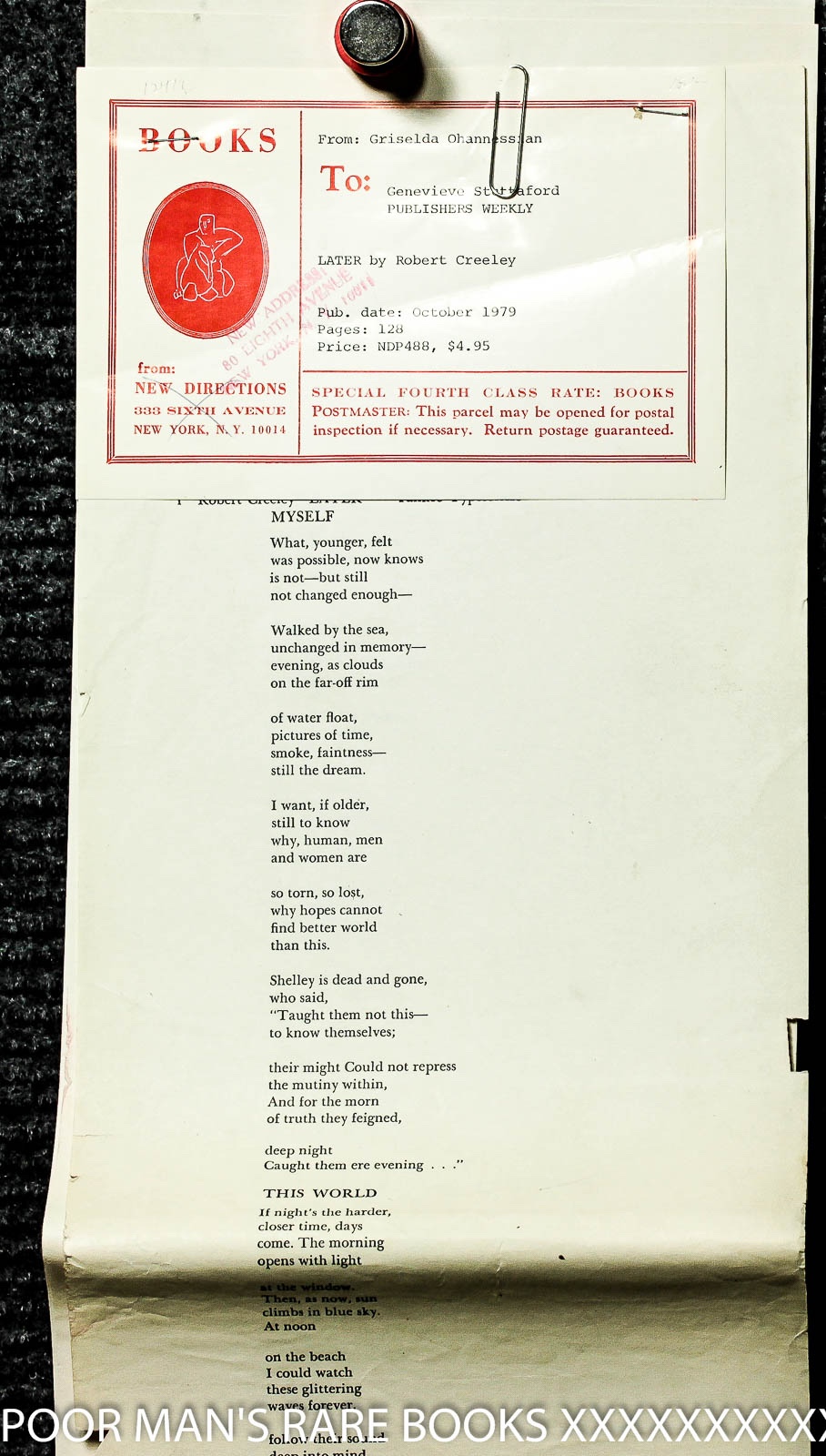 Image for Typescript Of "Later" Sent By Griselda Ohannessian To Publishers Weekly 1979