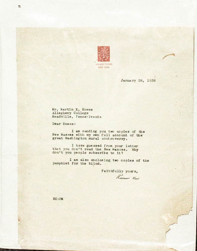 Image for Rockwell Kent Signed Letter.**1938 T L S