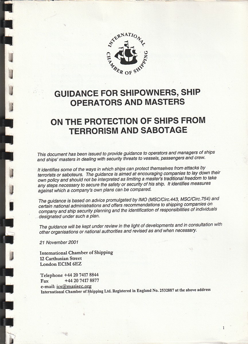 INTERNATIONAL CHAMBER OF SHIPPING - Guidance for Shipowners, Ship Operators and Masters on the Protection of Ships from Terrorism and Sabotage