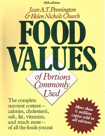 NICHOLS, JEAN A. T. PENNINGTON; HELEN NICHOLS CHURCH - Bowes and Church's Food Values of Portions Commonly Used