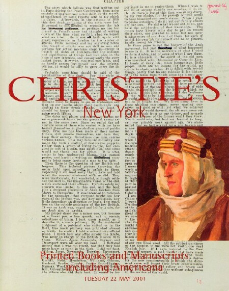 CHRISTIE'S - Printed Books and Manuscripts Including Americana and Jack Kerouac's Typescript Scroll of on the Road and the Oxford 1922 Edition of T.E. Lawrence's Seven Pillars of Wisdom (22 May 2001)