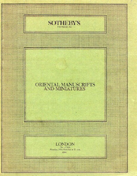SOTHEBY'S - Oriental Manuscripts and Miniatures (London, Oct. 10, 1988)