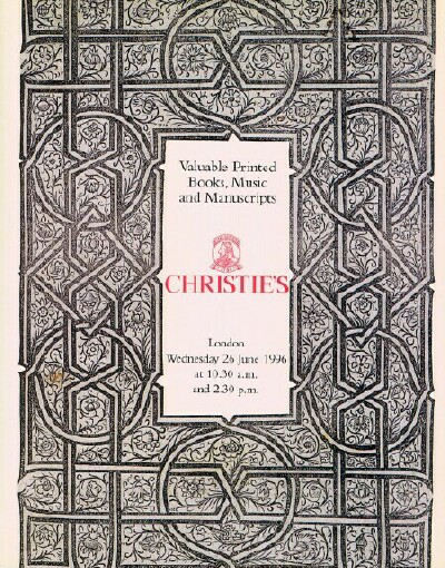 CHRISTIE'S - Valuable Printed Books, Music and Manuscripts (26 June 1996, London)
