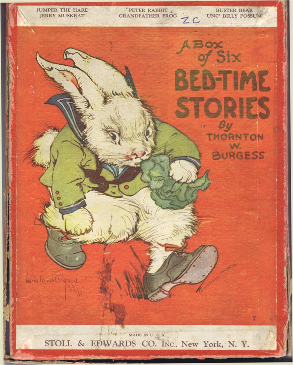 BURGESS, THORNTON W. - A Box of Six Bed-Time Stories (Unc' Billy Possum Has a Fright; Peter Rabbit Puts on Airs; Jerry Muskrat Wins Respect; Jumper the Hare Cannot Sleep; Buster Bear Invites Old Mr. Toad to Dine; and Grandfather Frog Stays in the Smiling Pool)