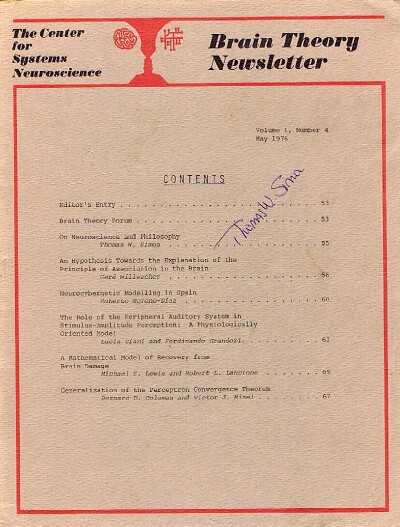 LENHERR, FRED K. (ED); THOMAS W. SIMON, ET AL. - Brain Theory Newsletter (Vol. 1, No. 4, May 1976)