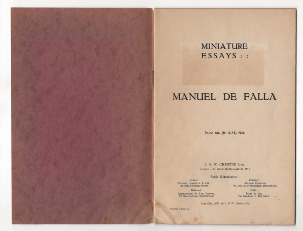 Image for Miniature Essays: Manuel De Falla