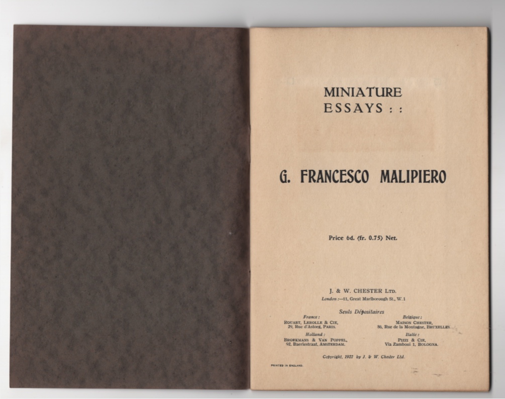 Image for Miniature Essays: G. Francesco Malipiero