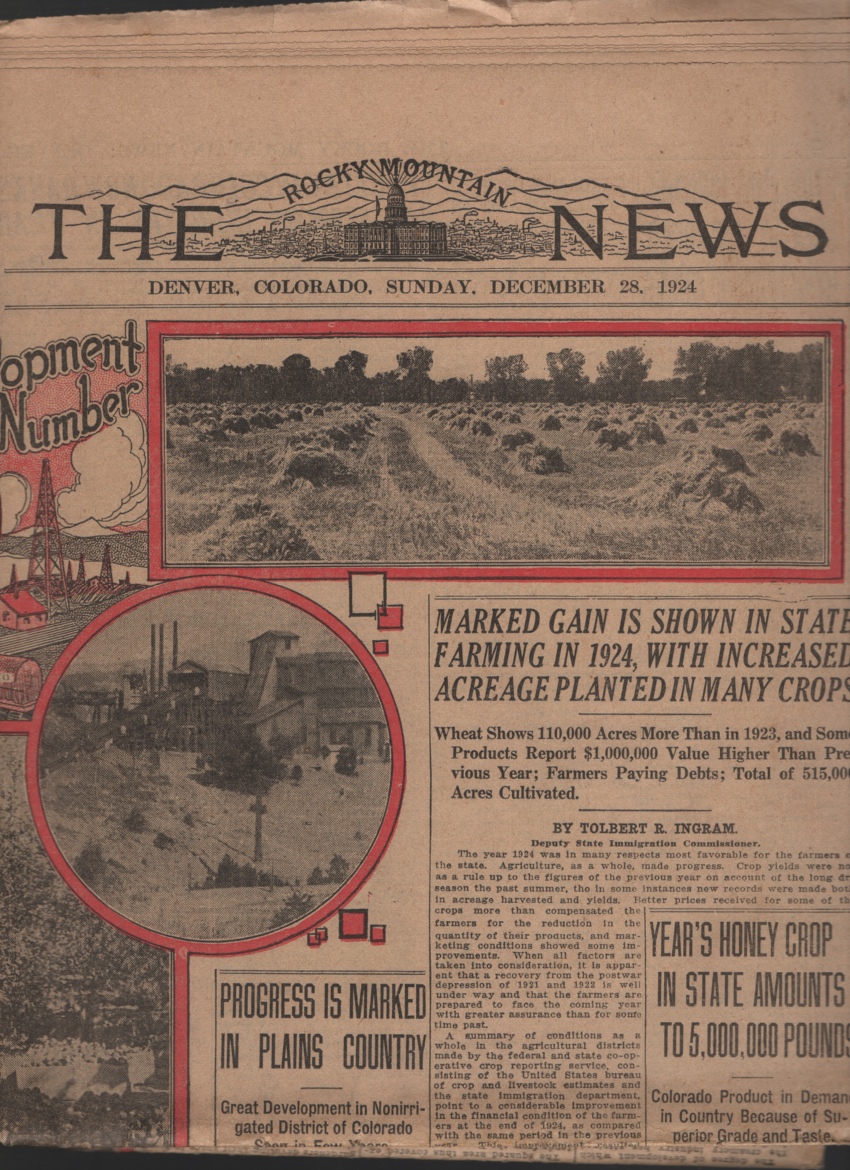 Image for Agriculture, Horticulture, Live Stock, Mining and Oil Section: the Rocky Mountain News Sunday, Dec. 28, 1924