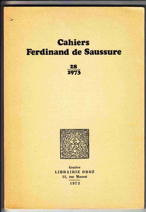 Image for Cahiers Ferdinand De Saussure Vol. 28, 1973
