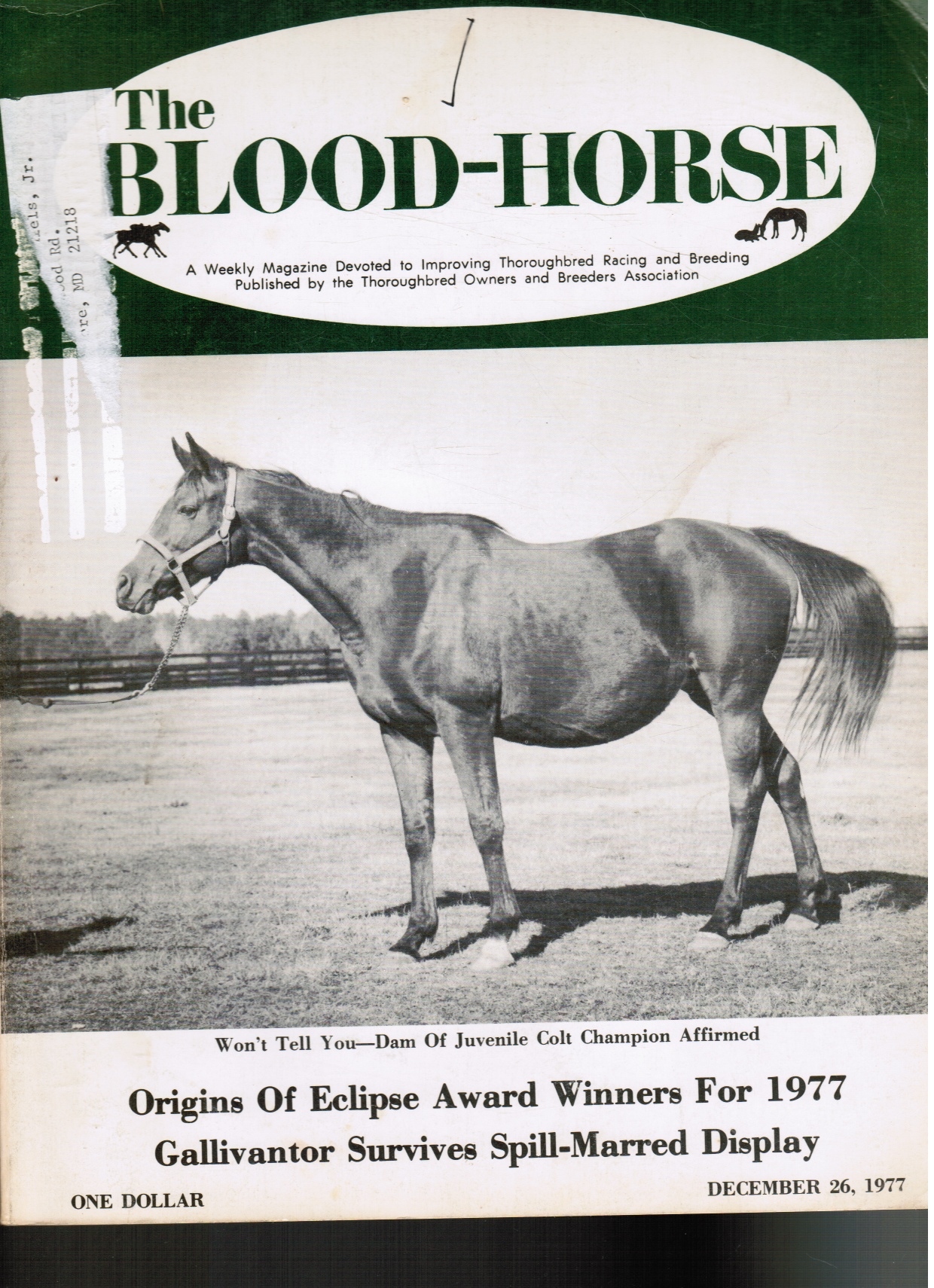 KENT HOLLINGSWORTH, EDITOR - The Blood-Horse: Vol Ciii, No. 52, December 1977