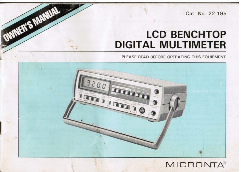 TANDY - Lcd Benchtop Digital Multimeter: Owner's Manual