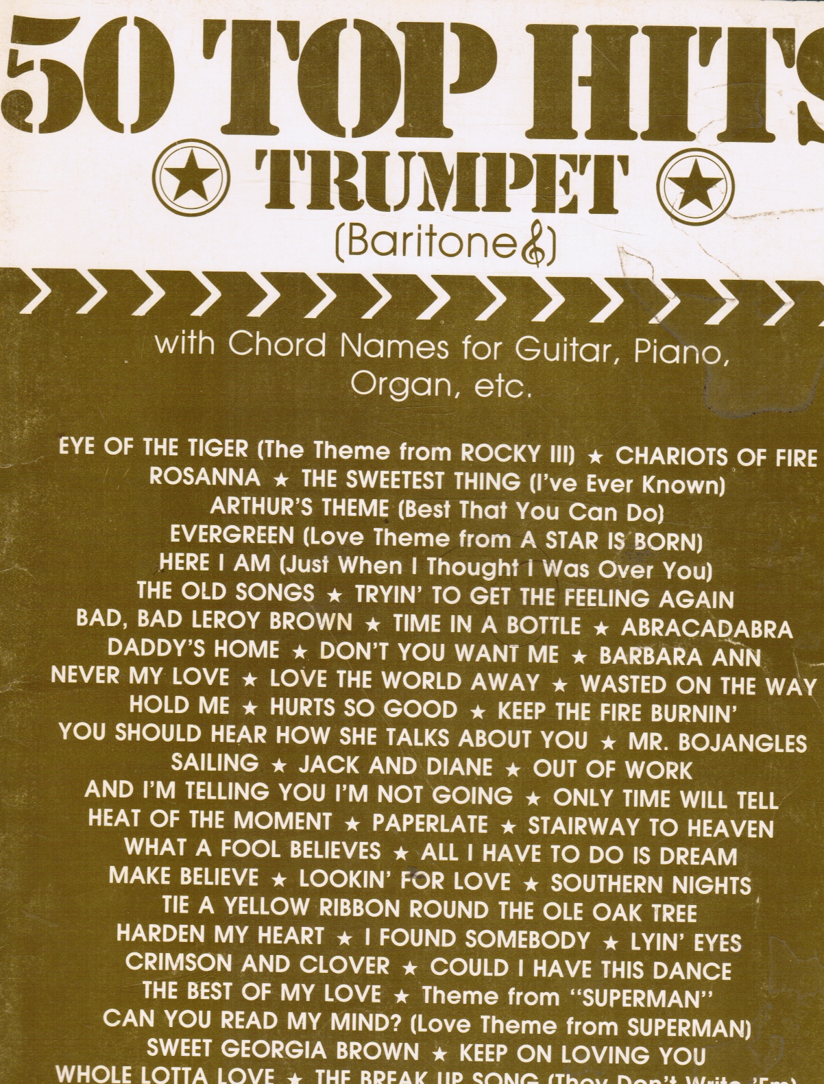 CAPPUCCIO, GERRY (ARRANGED AND EDITED BY) - 50 Top Hits Trumpet (Baritone) with Chord Names for Guitar, Piano, Organ, Etc