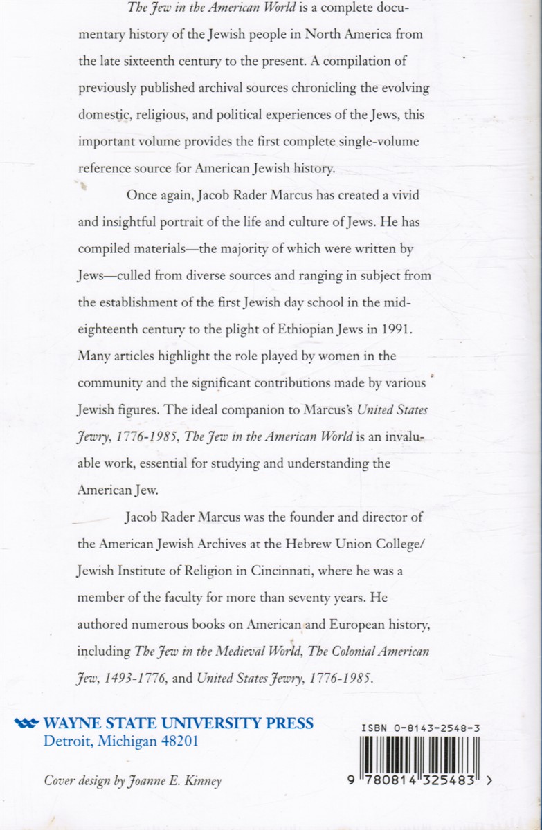 MARCUS, JACOB RADER (EDITED BY) - The Jew in the American World: A Source Book