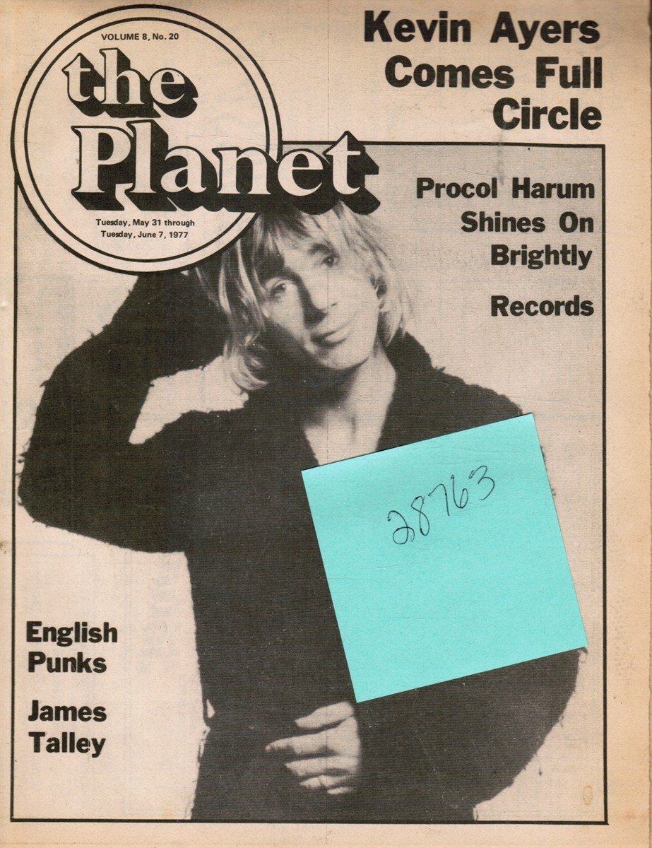 The Planet Newspaper Philadephia PA Vol 9, No 20 Procol Harum, Kevin Ayers James Talley