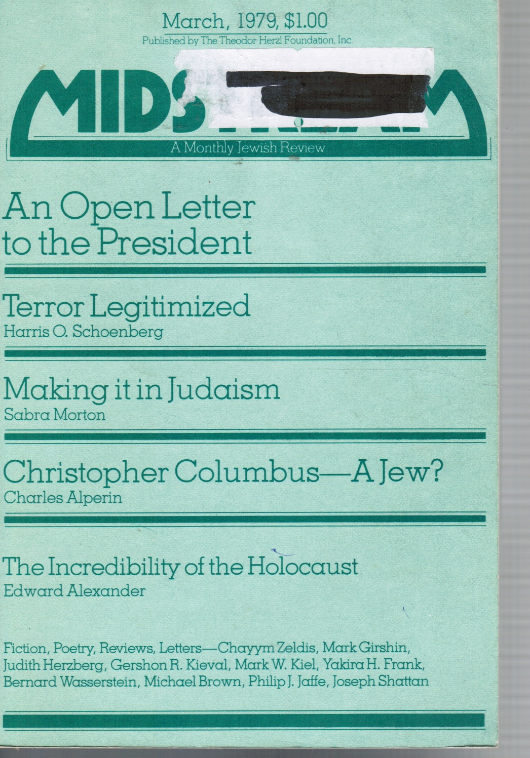 JOEL CARMICHAEL, EDITOR - Midstream: A Monthly Jewish Review -- March 1979