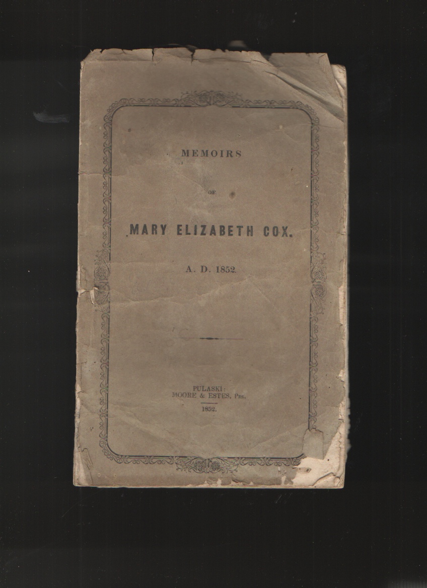Image for Memoirs of Mary Elizabeth Cox A. D. 1852