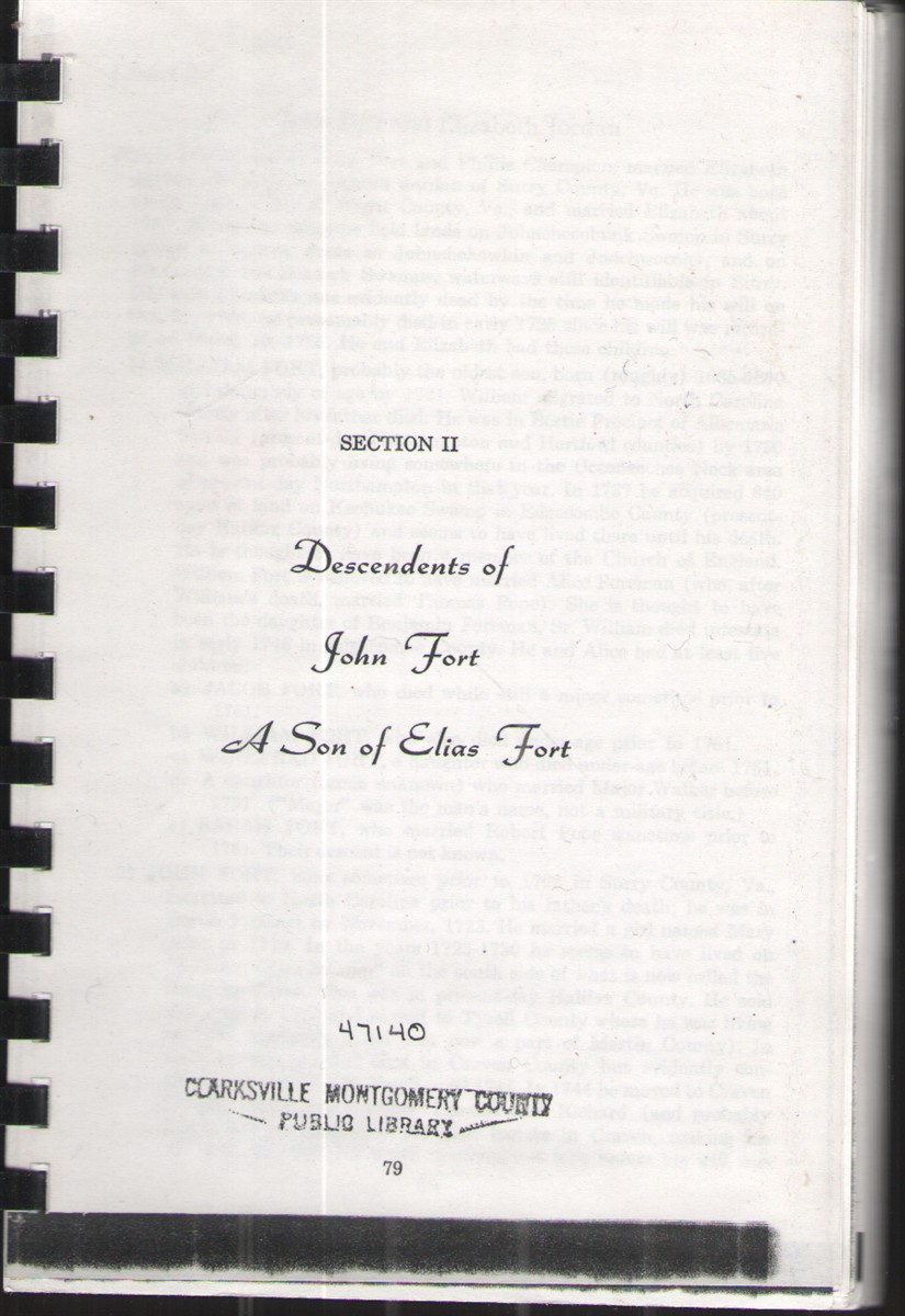 Image for Descendents of John Fort: a Son of Elias Fort; the Descendants of Elias Fort of Virginia; Descendantsof George Fort, a Son of Elias Fort of Virginia, Descendants of Elias Fort of Robertson County, TN; - Section II- Section V