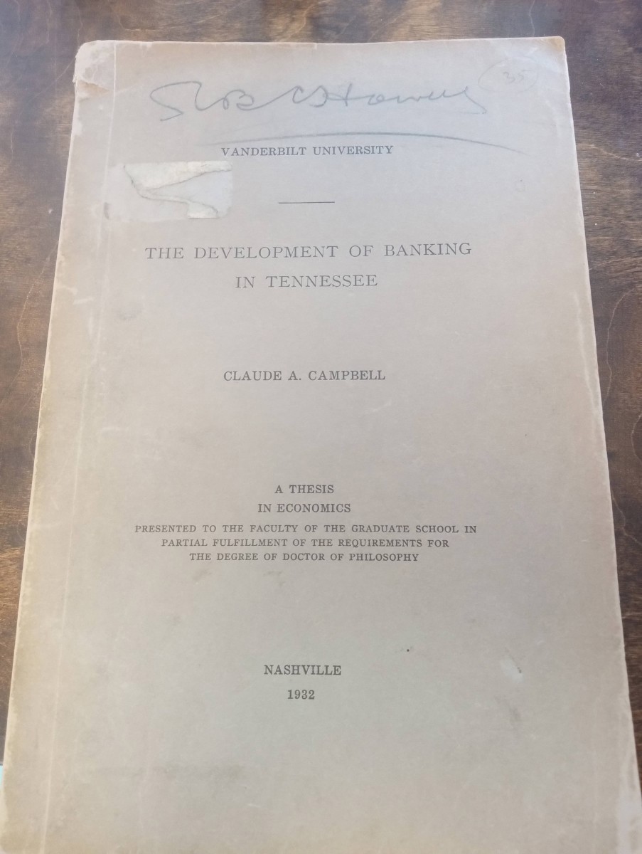 The Development of Banking in Tennessee A Thesis in Economics