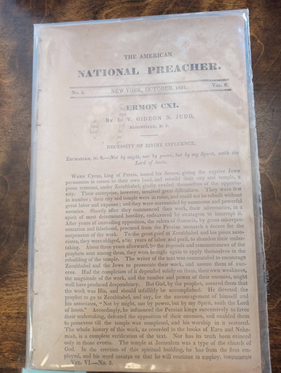The American National Preacher October 1831: Sermon CXI: Necessity of Divine Influence