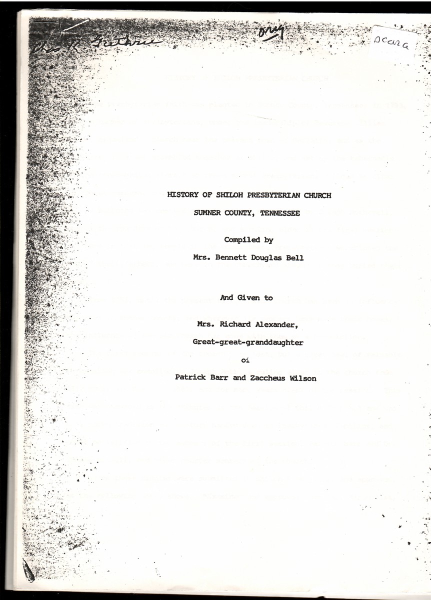 History of Shiloh Presbyterian Church in Sumner County, Tennessee