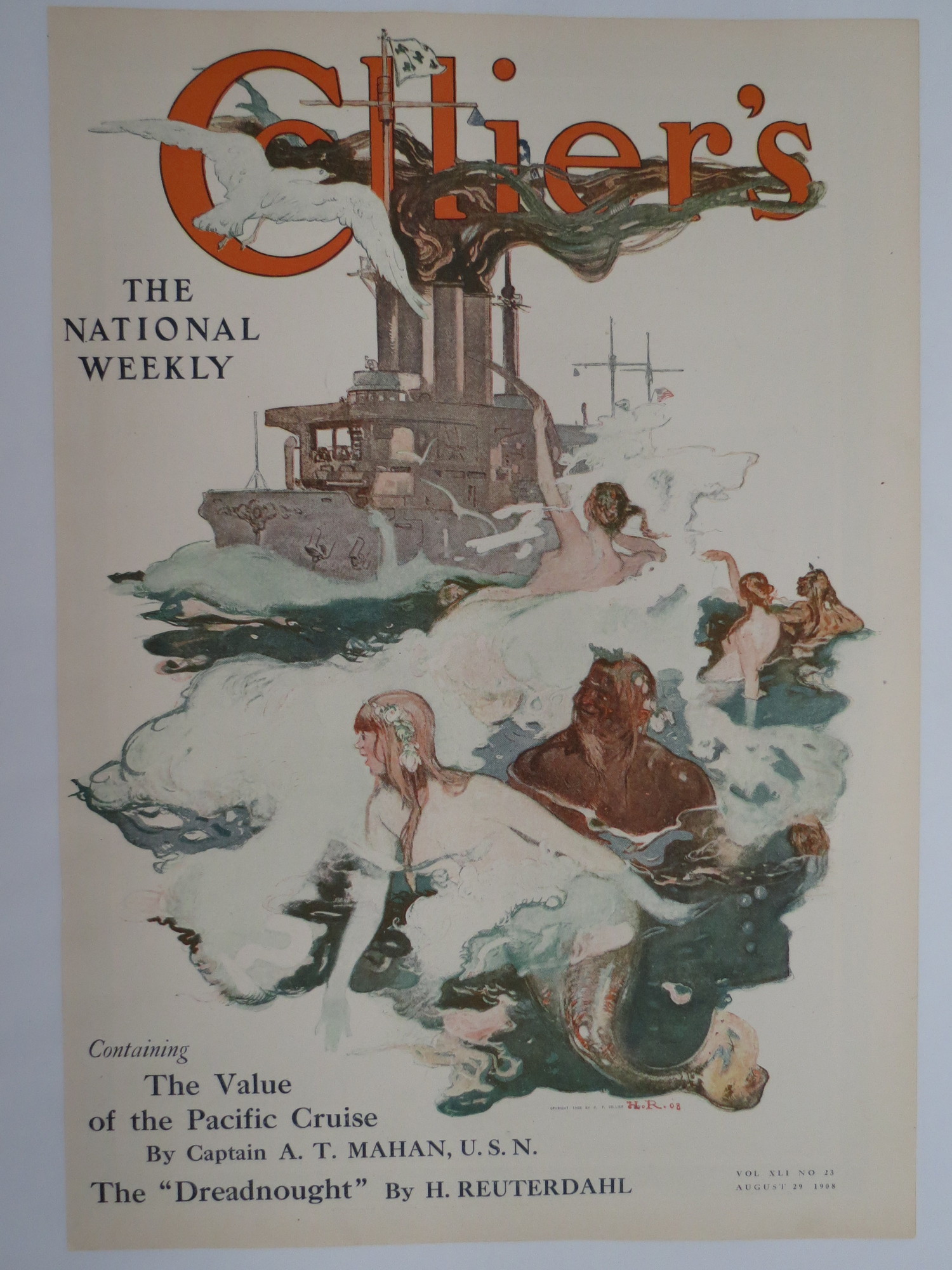 Image for COLLIER'S MAGAZINE COVER, AUGUST 29 1908, DREADNAUGHT MERMAID HENRY REUTERDAHL COVER