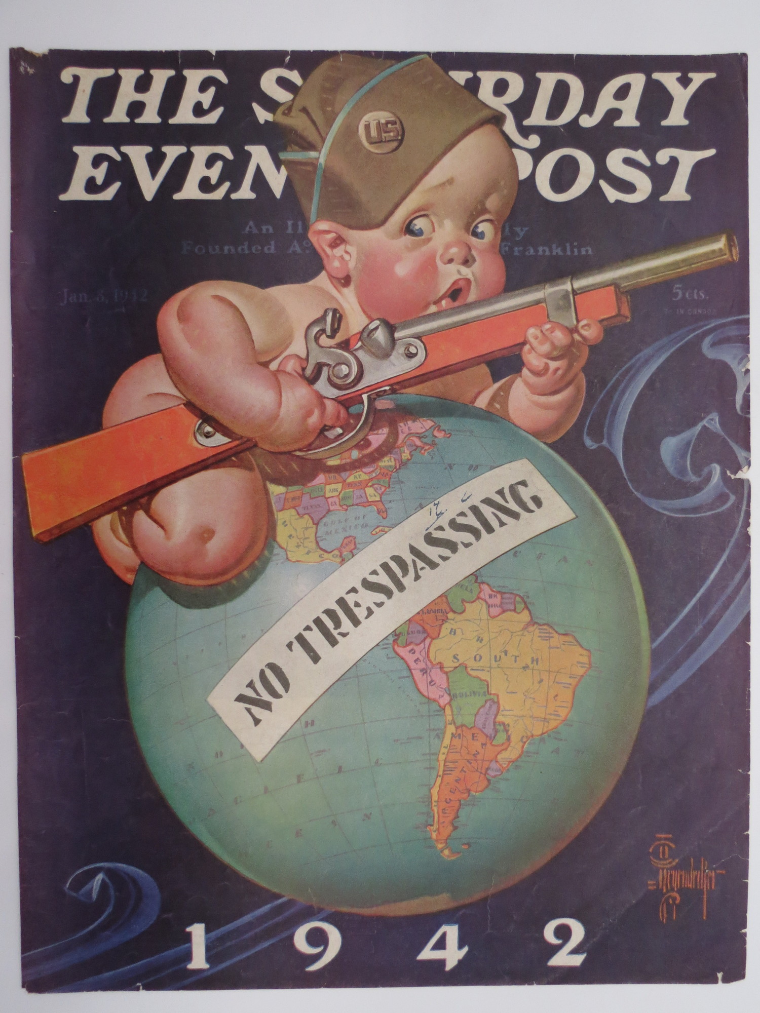 THE SATURDAY EVENING POST COVER, JANUARY 3, 1942, BABY GUN NEW YEAR, J. C.  LEYENDECKER