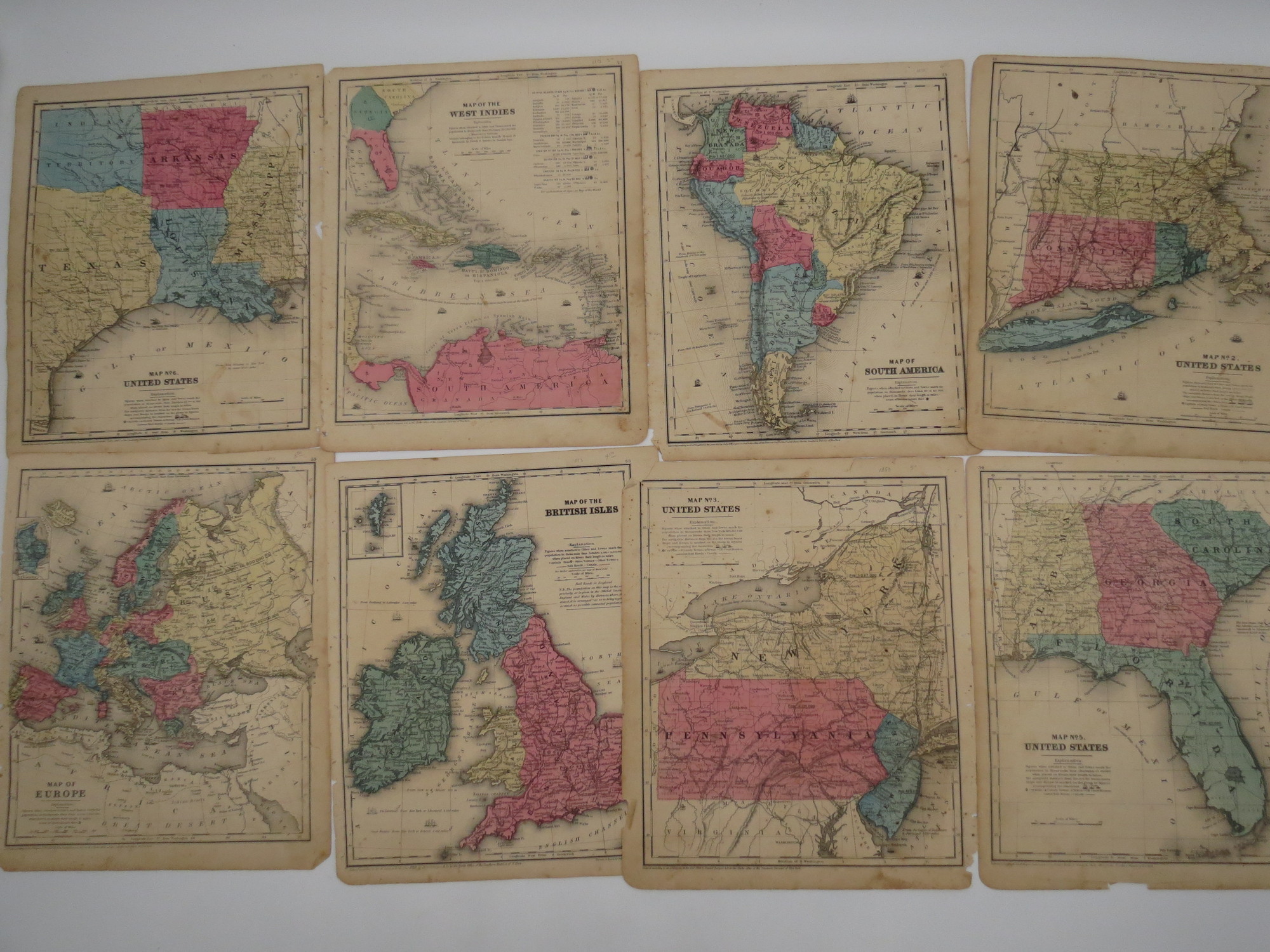 Image for 8 HAND-COLORED ATLAS MAPS 1847-1853 CADY & BURGESS - UNITED STATES, SOUTH AMERICA, EUROPE, BRITISH ISLES