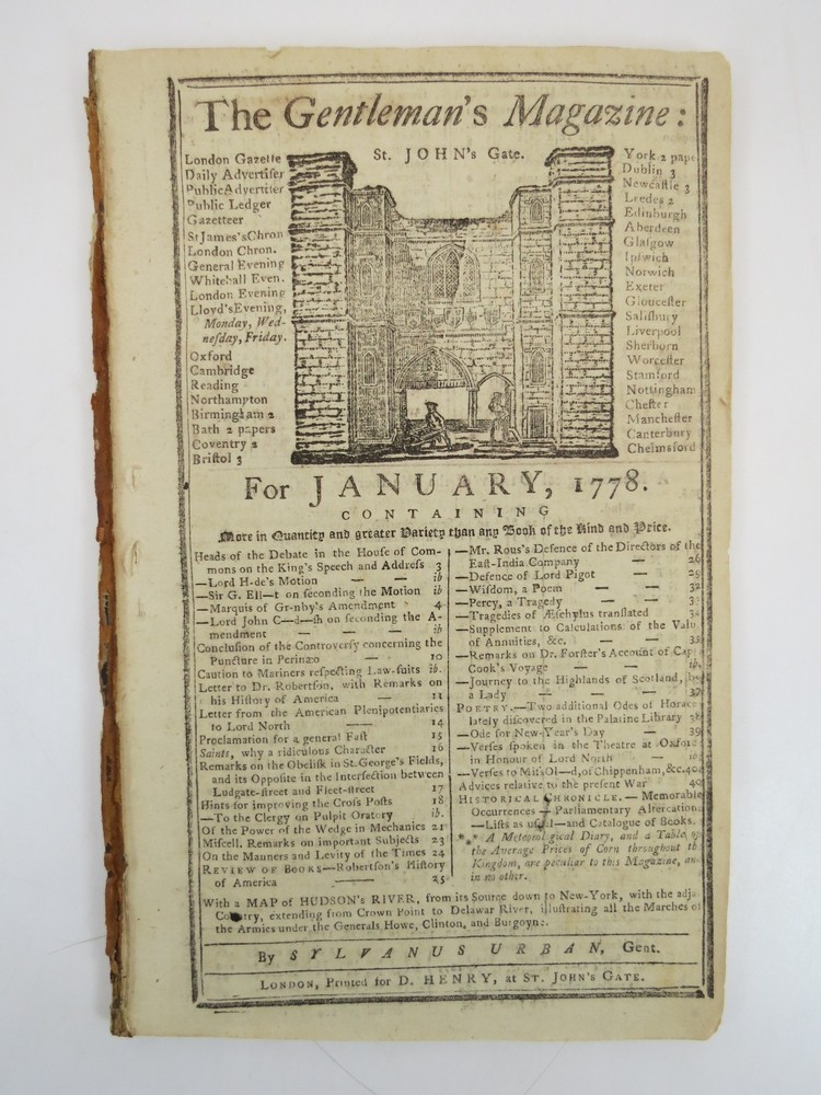 LETTER BY BENJAMIN FRANKLIN. THE GENTLEMAN'S MAGAZINE, JANUARY 1778 Revolutionary War Content.