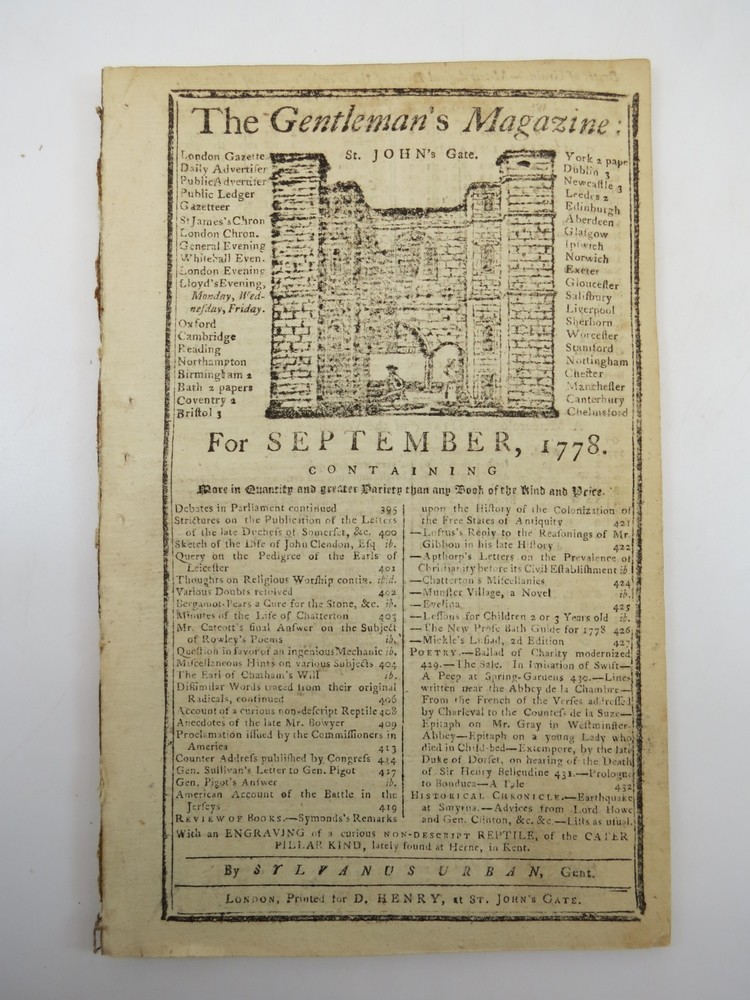 GEN SULLIVANS LETTER TO GEN PIGOT. THE GENTLEMAN'S MAGAZINE, SEPTEMBER 1778 Revolutionary War Content.