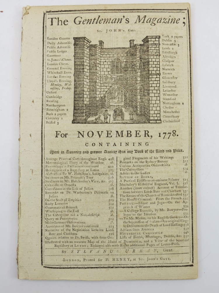 QUERIES RELATIVE TO DR. SWIFT. THE GENTLEMAN'S MAGAZINE, NOVEMBER 1778 Revolutionary War Content. 