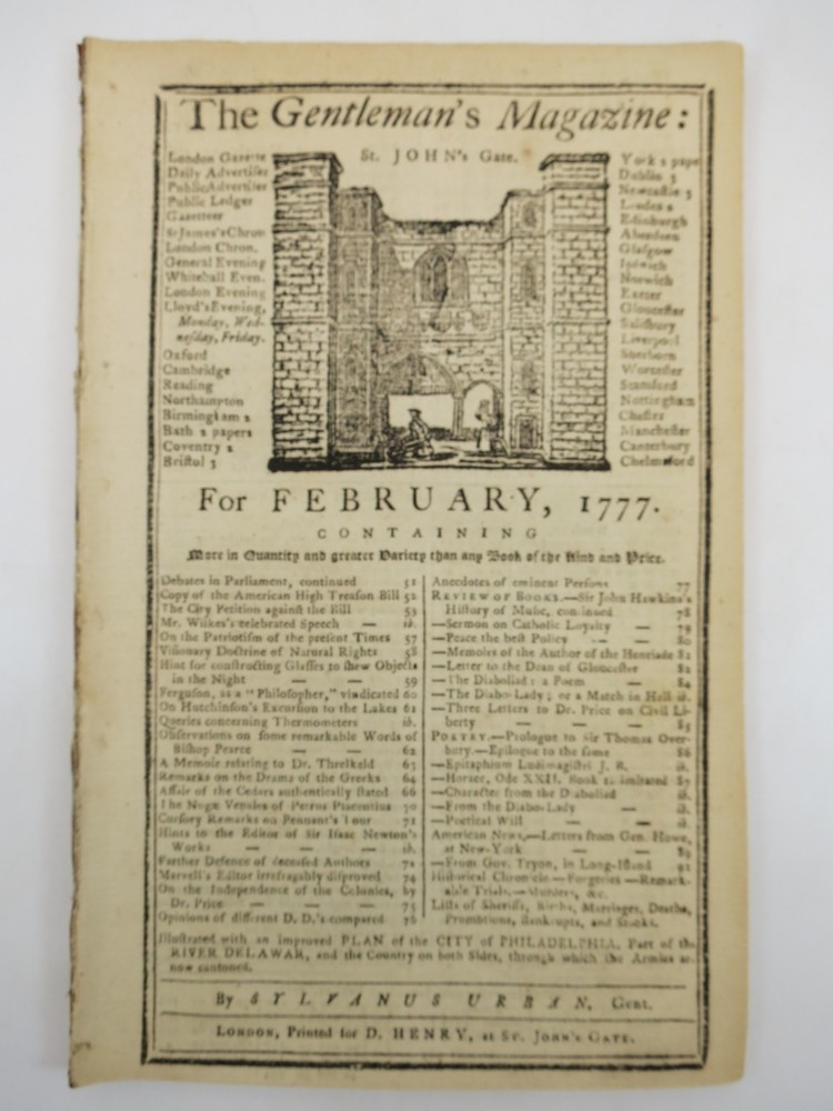 DEBATE ON LORD HOWE'S DECLARATION. THE GENTLEMAN'S MAGAZINE, FEBRUARY 1777 Revolutionary War Content. 
