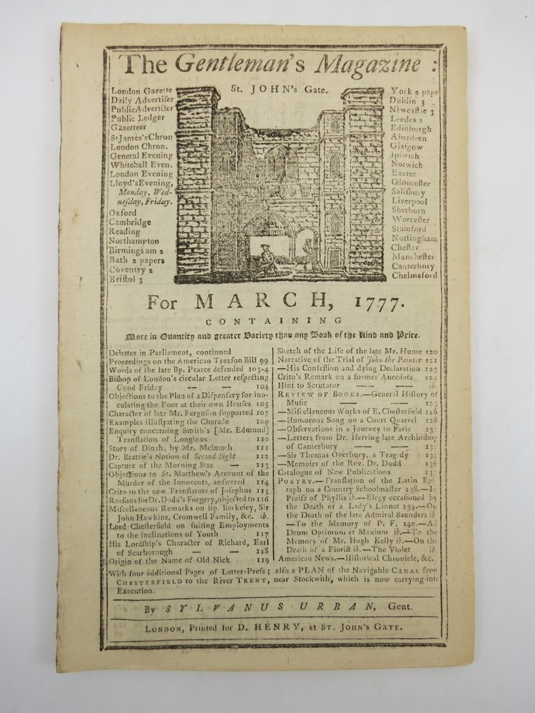 LETTER BYGEORGE WASHINGTON. THE GENTLEMAN'S MAGAZINE, MARCH 1777 Revolutionary War Content. a Letter from General Wm. Howe to Lord Germaine Dated New York, Feb. 12, 1777