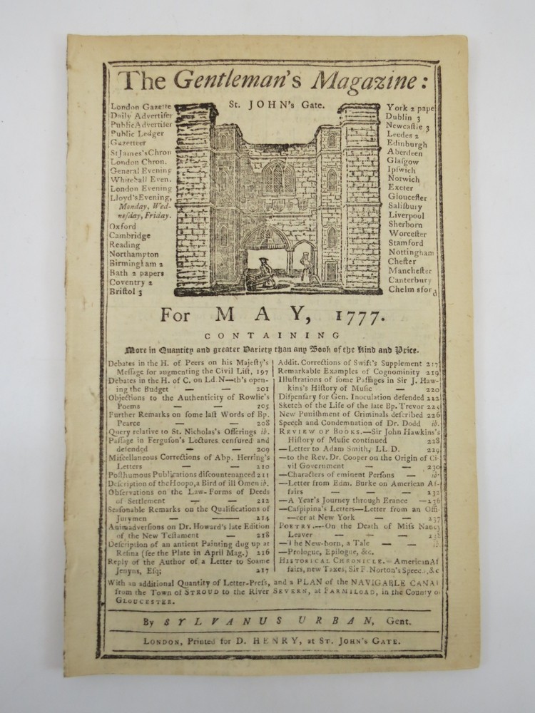 LETTER FROM THE GEN. WM. HOWE.THE GENTLEMAN'S MAGAZINE, MAY 1777 Revolutionary War Content. 
