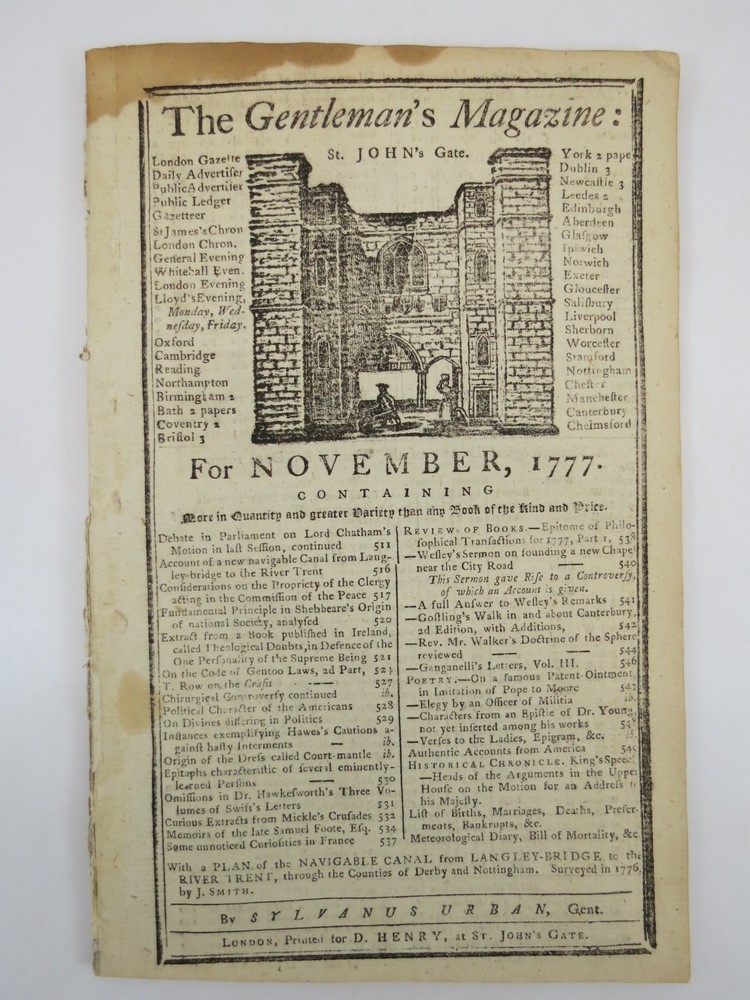 POLITICAL CHARACTER OF AMERICANS. THE GENTLEMAN'S MAGAZINE, NOVEMBER 1777 Revolutionary War Content. 