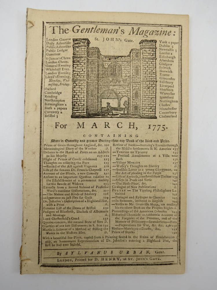 WESLEY'S THOUGHTS ON SLAVERY. THE GENTLEMAN'S MAGAZINE, MARCH 1775 Content on Lead Up to Revolutionary War. Taxation No Tyranny. Proceedings of the American Colonies